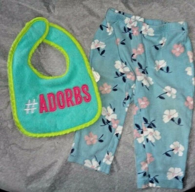 Pantaloni floreali neonato 2 conteggi bambina taglia 12m e bavaglino # Adorbs pulito - Immagine 1 di 3
