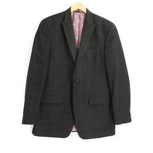 Sean John Mens Blazer Jacket Black Plaid Peaked Lapels Polyester 42 Extra Long