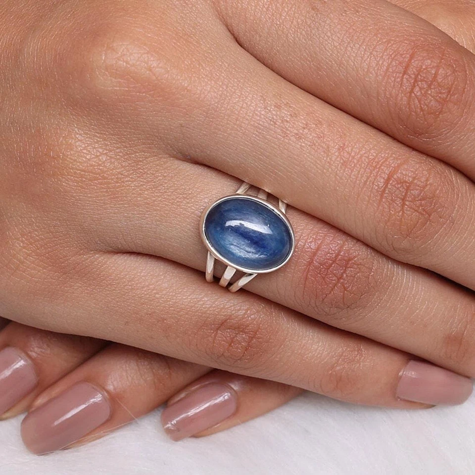 Natural Kyanite Oval Ring, 925 Sterling Silver Ring, Handmade Gemstone Jewelry - Image 1 of 4