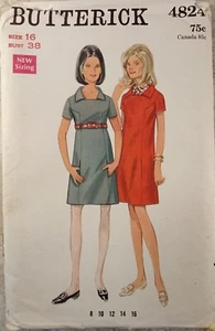 BUTTERICK 4824 VTG 60s Dress 16 Straight Pockets Collar Zipper UNCUT Sew Pattern - Picture 1 of 8