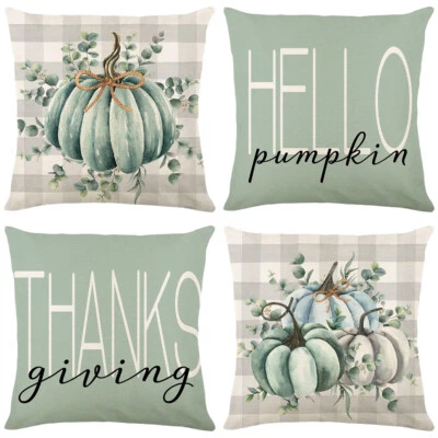 Fall Pillow Covers 18x18 Set of 4 Fall Decor Pumpkin Maple Leaves Cushion Case - Image 1 of 4