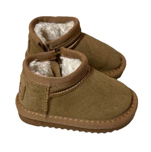 Toddler Girls Brown Suede Booties Size 16/130 Zip Fur Lined DLM Fashion - Picture 1 of 4