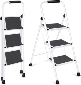 3 Step Ladder Folding Step Stool with Wide Anti-Slip Pedal 330lbs Sturdy Steel - Picture 1 of 7