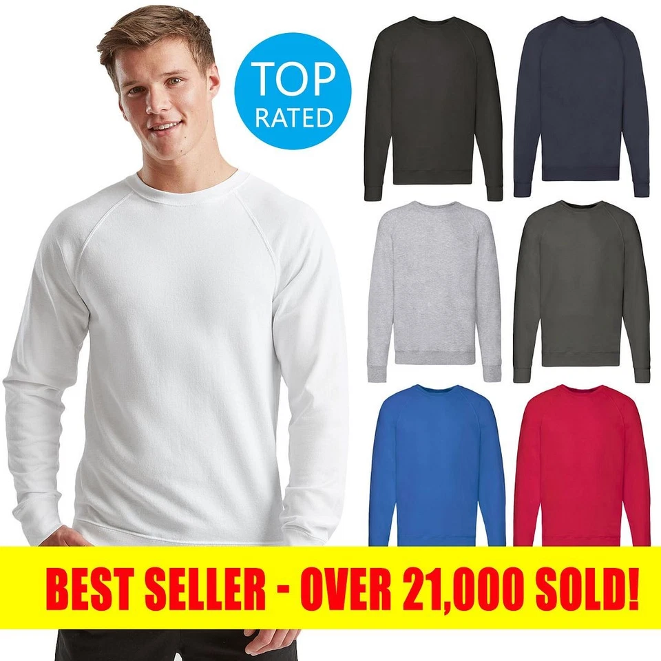Lightweight Raglan Sweatshirt Fleece Cotton Blend Jumper Top Fruit of the Loom  - Image 1 of 3