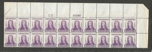 #726 3c GENERAL OGLETHORPE ISSUE MNH TOP PLATE BLOCK/20 w/ "CS" MARKING - Picture 1 of 2