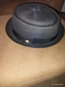 Herren Premium Stroh Porkpie Fedora Hut (L, schwarz-anthrazit) - Bild 1 von 6