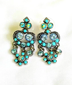 Kirks Folly Ohrringe blau Strass Perlen baumelnd durchbohrt Designer Schmuck - Bild 1 von 4