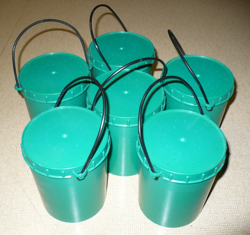 6 Secchielli da 1 litro, porta esche per vivo, bigattini, lombrichi, pesciolini - Immagine 1 di 1