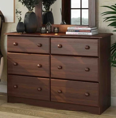 Комод с отделкой мокко широкий 6 ящиков комод 100% массив дерева комод - Изображение 1 из 4