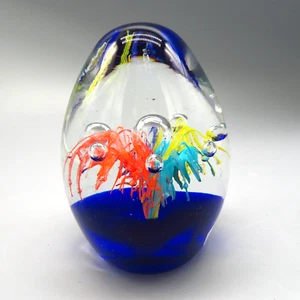 Art Glass underwater scene Paperweight Bubbles 4.25” x 3” Egg Shape AS IS - Picture 1 of 11