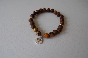 NATURAL WOOD AND AND RESIN BEAD TREE OF LIFE CHARM BRACELET -CASUAL/PARTY WEAR - Picture 1 of 1