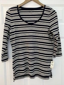 TALBOTS Petite Stretch Weekend Tee -Indigo Blue Stripe - Mp - NWT - MSRP: $39.50 - Picture 1 of 4