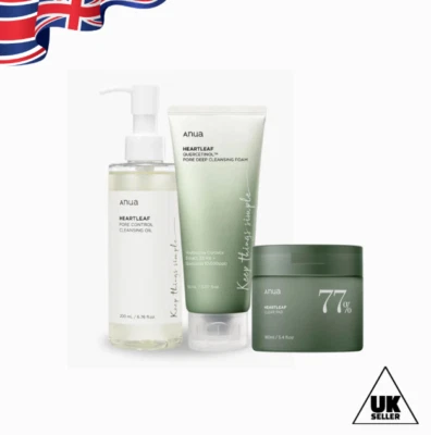 ANUA Heart Leaf Cleansing Trio Set (Oil 200ml+ Foam 150ml+Toner Pads)
