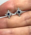 Blue cluster stud earrings, solid Sterling Silver, Cubic Zirconia. Star, box.