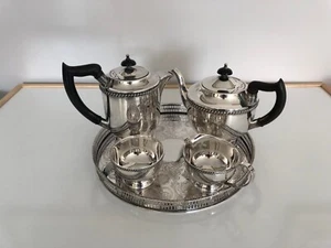 SILVER PLATED 4 PIECE FOOTED TEA/COFFEE SERVICE  WITH A ROPE BORDER (SPTCS-000) - Picture 1 of 7