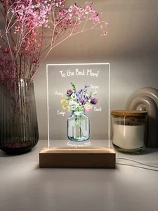 Personalisierte LED Beleuchtung Blumenglas Ständer Mama Mutter Tag Kinder Zuhause Geschenk - Bild 1 von 8