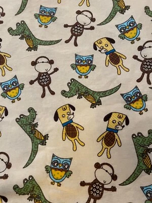 Fabric Lot 4 Yards 10 inches 42 Wide Cotton Flannel Alligators Dogs Monkeys Kids - Image 1 of 4