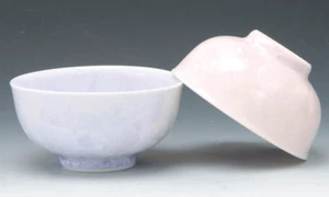 Pair Japanese Chawan Rice Bowl Kyo Kiyomizu yaki ware Crystal Pink Purple Japan - Picture 1 of 2