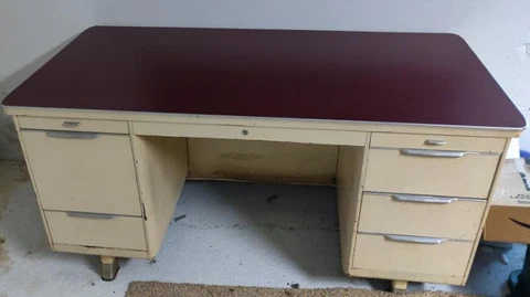 Vintage Heavy Duty Mid Century All Metal Steel Desk 1940s 50s Office Secretary Cover