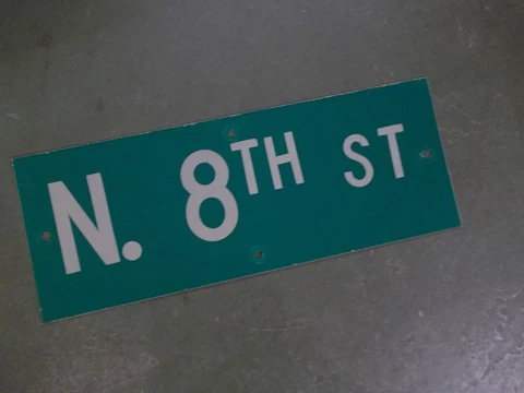 Vintage ORIGINAL N. 8TH ST Street Sign 24' X 9" White on Green Cover