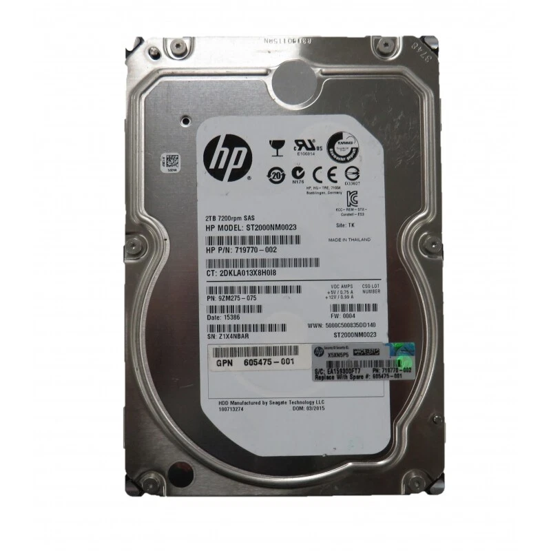 719770-002 HP 2TB 7.2K SAS 6G 2-Port MDL 3.5" HDD 604081-001 605475-001 - Image 1 of 1