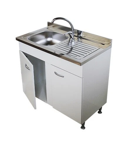 Mobile sottolavello bianco,2 sportelli completo di lavello inox cm.80,vasca a sx - Immagine 1 di 1