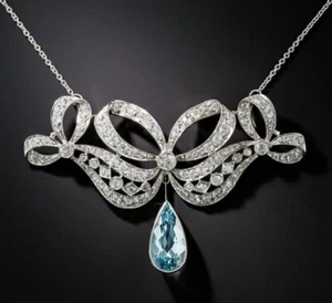 3.00Ct Pear Cut Simulated Aquamarine Fancy Women's Pendant 14K White Gold Plated - Picture 1 of 4