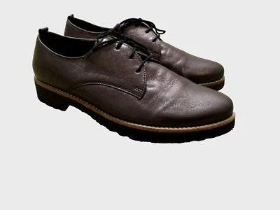Zapatos Oxford Gabor Comfort para mujer cuero plateado carbón oscuro punta almendra encaje 8 Foto 1 de 4