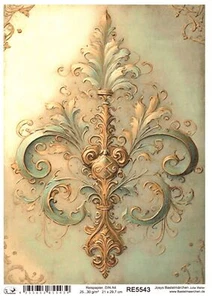 Reispapier A4 Strohseide Decoupage Vintage Gold Muster Damast Blumen RE5543 - Bild 1 von 1