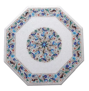 36" White Marble Console Coffee Table Multi Stone Semi Precious Floral Inlay Art - Picture 1 of 8