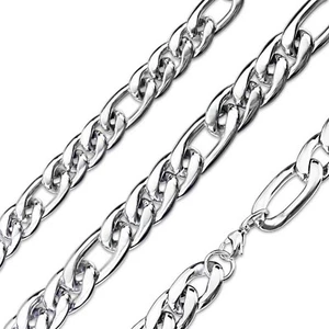 Large Figaro Chain Necklace Mens Silver Stainless Steel 11mm wide 15-20-IN Long - Picture 1 of 3