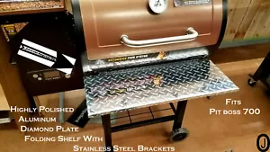 Fits Pit Boss Classic 700 Pellet Grill Aluminum Diamond Plate Folding Shelf - Picture 1 of 4