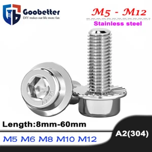 Flange Hex Socket Cap Head Screws Bolts Flange Bolts 304 Stainless Steel M5-M12 - Picture 1 of 65