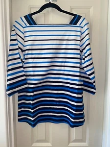 DENIM & CO Petite Striped Jersey Boat Neck Tunic NAVY sz SMALL PETITE - Picture 1 of 2