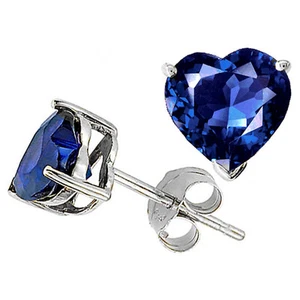 0.50 - 3.00 CARAT 14K SOLID WHITE GOLD HEART SAPPHIRE STUD EARRINGS BASKET - Picture 1 of 1