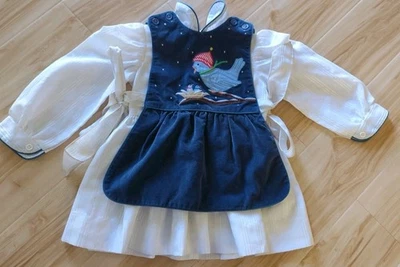 De Colección THE LILAC BUSH 2 En 1 Vestido Babero TALLA 3T Invierno Navidad Terciopelo Blanco Azul Foto 1 de 4