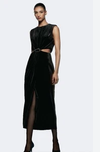Zara schwarzes Samt-Midikleid mit Schnallen 9649/617 Größe S formell Cocktail Party - Bild 1 von 5