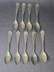 Vintage Silverplate Set 9 WM ROGERS Fancy Pointed Fruit Spoons Silverplated - Picture 1 of 24
