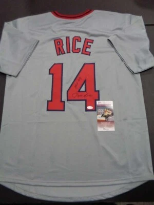 Camiseta firmada por Jim Rice de los Medias Rojas de Boston con inscripción HOF 09 (CERTIFICADO DE AUTENTICIDAD JSA) 1978 A.L. MVP Foto 1 de 4