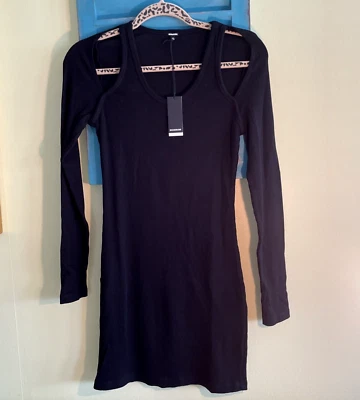 Nuevo con etiquetas Vestido acanalado Monrow para mujer recortado al hombro M Foto 1 de 4