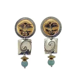 Tabra Bronze Moon Goddess, Sterling Silver Emboss & Amazonite Earrings - Picture 1 of 1