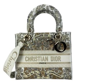 Christian Dior Latte Embroidery Around the World Motif Medium Lady D-Lite Bag - Picture 1 of 10