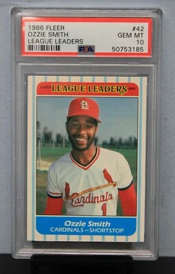 1986 FLEER LEAGUE LEADERS # 42 Ozzie Smith PSA 10 GEM MT # 50753185  CARDINALS ! - Image 1 of 2