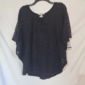 NEW - XL - STUDIO WORKS Black Tank with Sparkle Cape Overlay - Light, Party - Picture 1 of 7