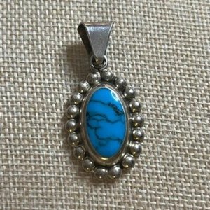 Vintage Taxco TD-29 Sterling Silver 1.75 Pendant Dyed Howlite Mexico Bubble Rope - Picture 1 of 13