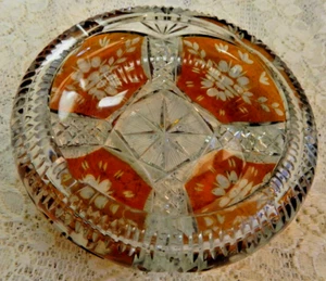 Antique cut to clear Bohemian Czech gold cigarette cigar glass crystal ashtray - Picture 1 of 6