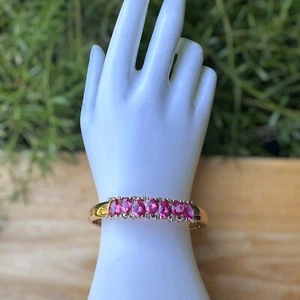 Clamper Bracelet Pink Sapphire Natural Diamond Gold Plated 925 Sterling 22.7g - Picture 1 of 12