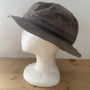 J.CREW Waxed Canvas Bucket Hat Olive Drab Duck Cotton Sunhat Flannel Lined S/M - Picture 1 of 8