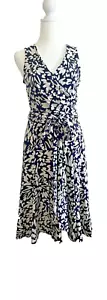 Vestido envolvente Lauren Ralph Lauren RLR azul marino blanco talla 2 usado en excelente estado hasta la rodilla floral - Imagen 1 de 16
