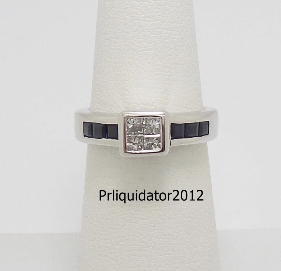 3/4CT Natural Diamond & Sapphire Engagement Wedding Bridal Ring 14K White Gold - Image 1 of 4